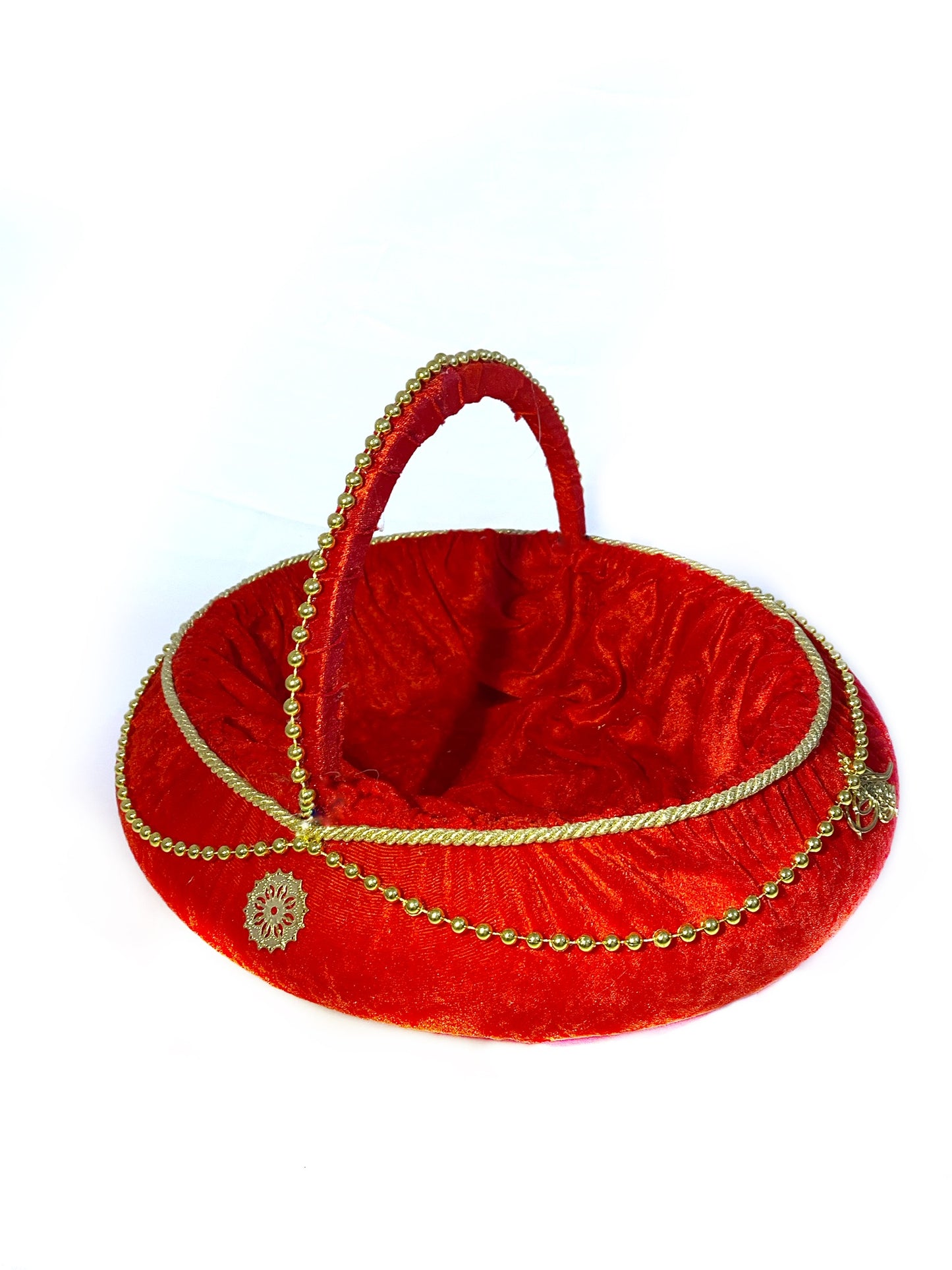 Kırmızı kadife metal işlemeli sepet tepsi seti
